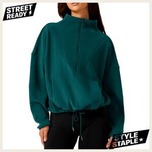 Half Zip Fleece Sweatshirt Mock Neck Long Sleeve Sherpa Pullover Cozy Winter